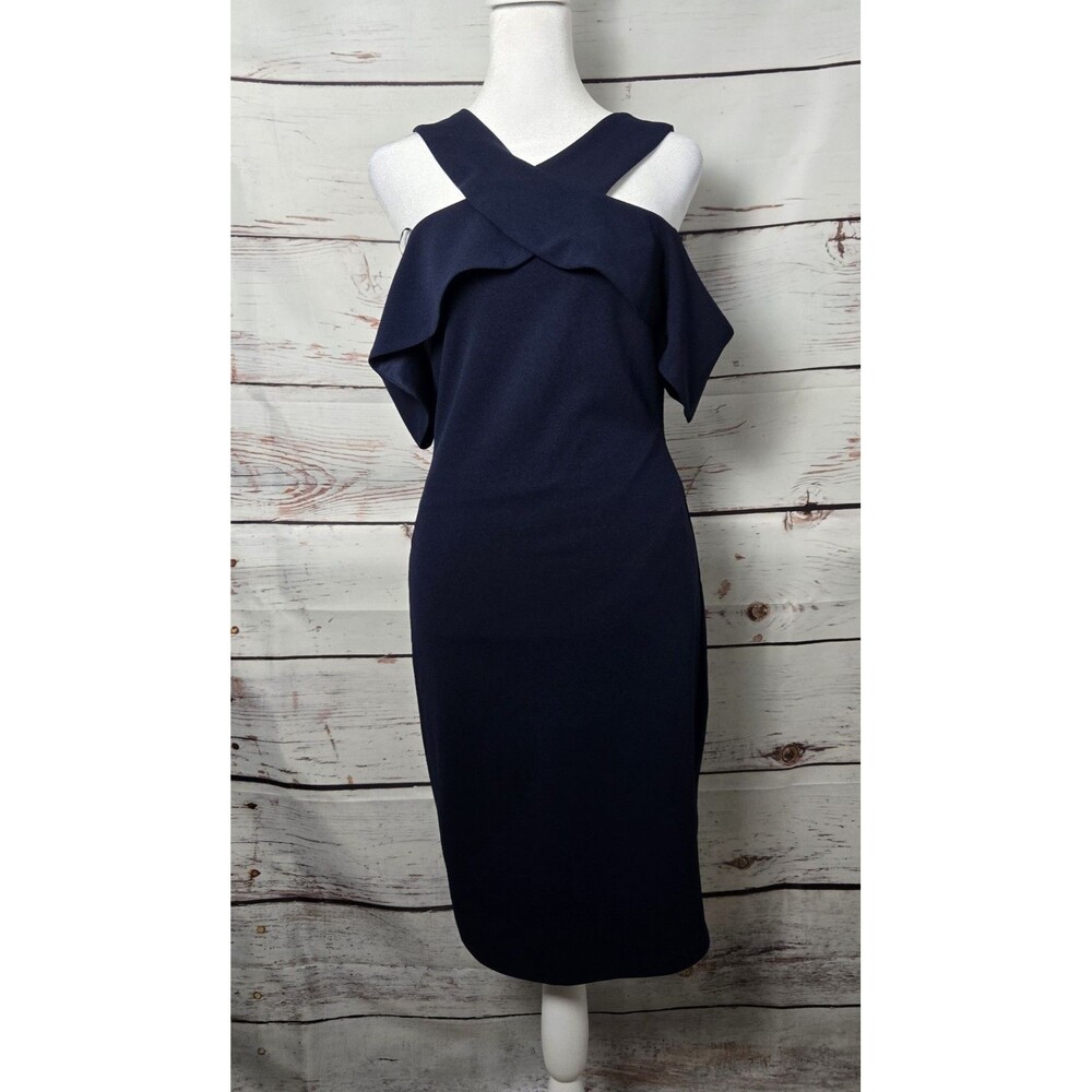 Lulus Womens Dress Size Small Navy Blue Off The Shoulder Bodycon Cityscape